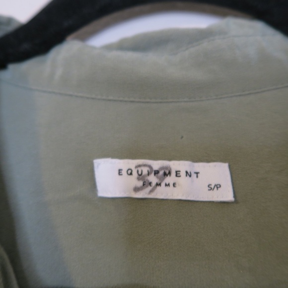 Equipment Button Up Shirt Dress Silk Mini Olive Green Lightweight Slim Fit Small - Picture 4 of 9